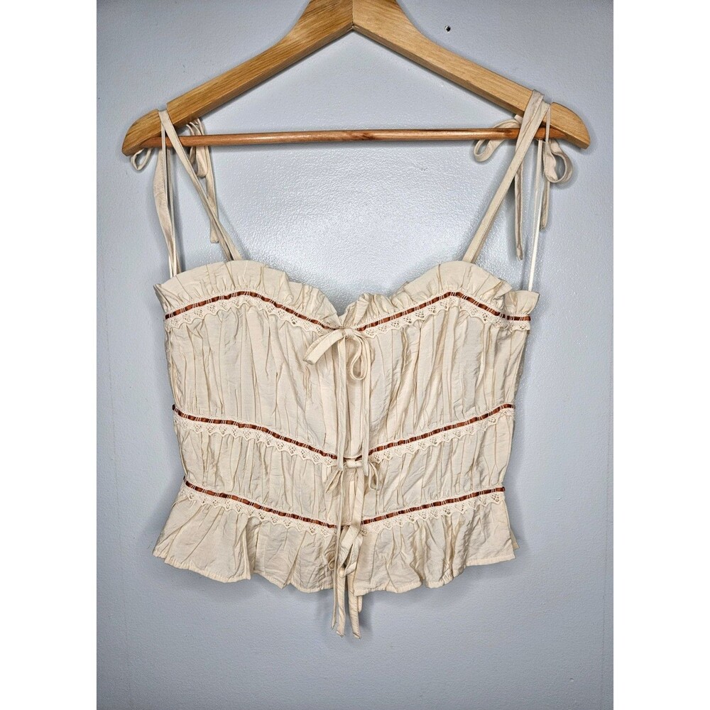THIRTY THIRTY Milkmaid Corset Top Medium Smocked Coquette Cottagecore Romantic